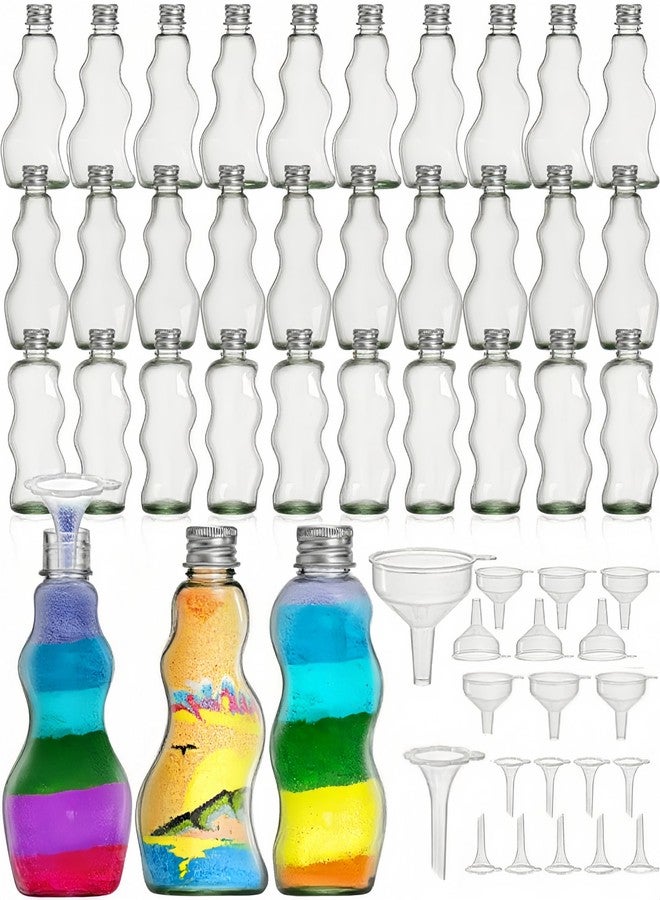 Tlence 30 Pack Sand Art Bottles with Lids, 2.5 oz Sand Decorative Container with Large Funnels Small Funnels, 3 Style Clear Plastic Jars Bulk, Mini Craft Collection Kit for DIY Wedding Birthday - Image 1